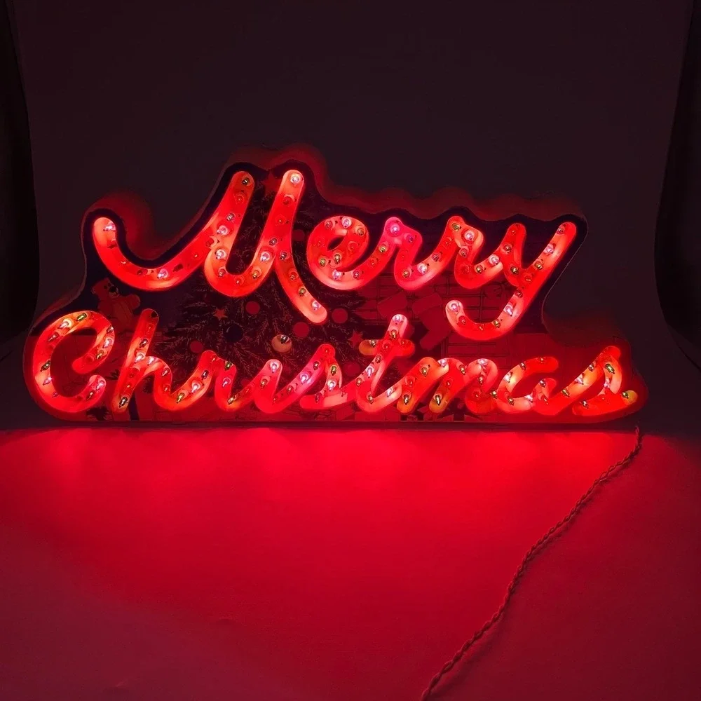 Vintage 1992 Holiday Glow Merry Christmas Lighted Sign 144 Lights 8 functions